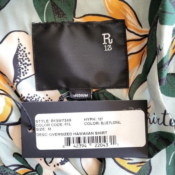 New R13 ​Logo Hawaiian Tropical-Print Oversized Unisex Shirt In Blue Floral NWT - Picture 12 of 15